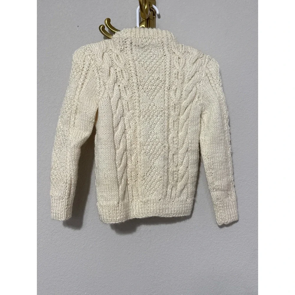 Handknit Cable Knit Sweater Kids 2T/3T Cream Off White Fisherman Turtleneck